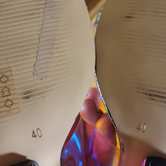 All Black Silver Metallic Iridescent Clear Band Wedge Size 40 - Picture 9 of 9